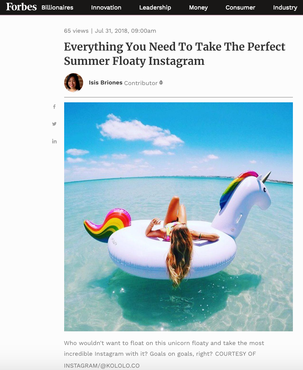 Forbes: Everything You Need to Take the Perfect Summer Floaty Instagram